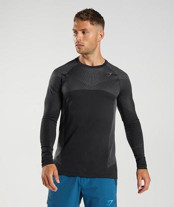 Long Sleeve Męskie Gymshark Apex Seamless Czarne Szare | PL 3660ILH